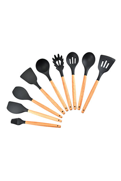 HALAMODO Brown and Black 9-Piece Silicone Cooking Utensil Set 7.5x31cm