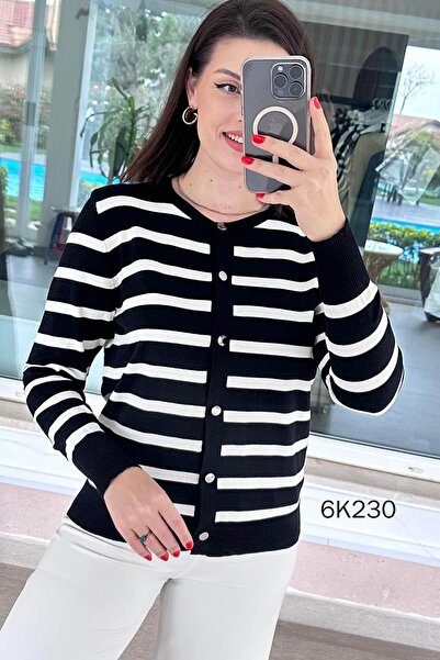 İnce Topuk Striped Knitwear Cardigan 6K230