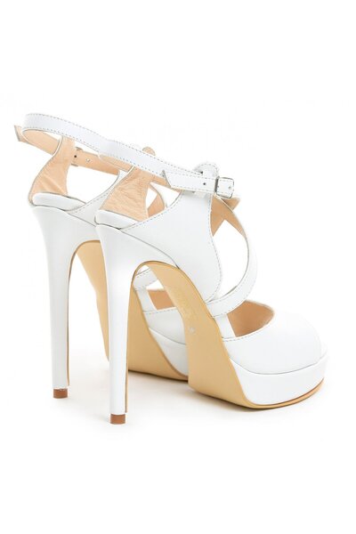 Vanilla Days Bernese White Stiletto Sandals, Genuine Leather, 13cm Heel