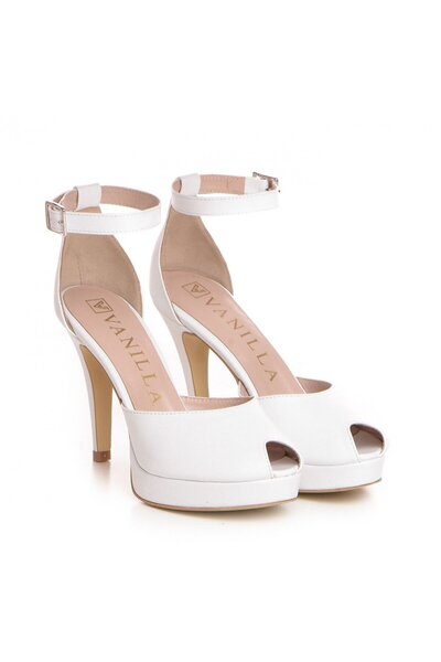 Vanilla Days Beijing Elegant White Leather Low Heel Sandals