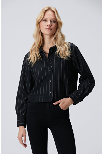 Network Siyah Çizgi Desenli Nakış Detaylı Gömlek