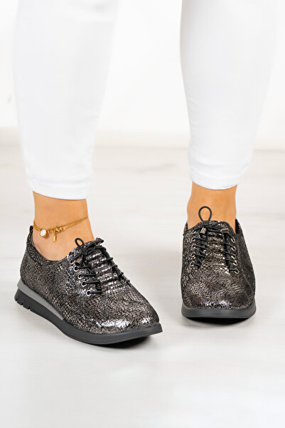 Erkan Saçmacı Khloe Silver Snake Genuine Cowhide Leather Round Toe Flat Sole Casual Shoes