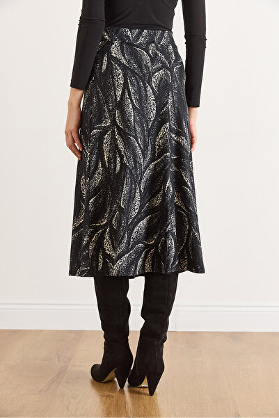 Olalook Women's Leaf Black Elastic Waist Suede Textured Bell Skirt Etk-19000141