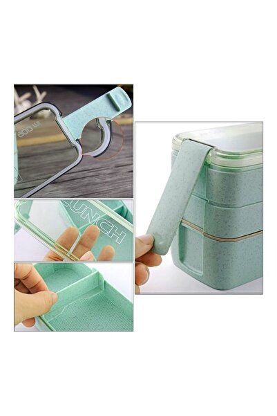 HALAMODO Green Lunch Box with 3 Layers