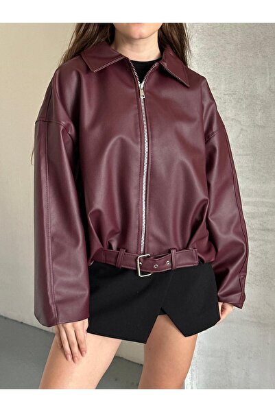 DUAS & CO Yeni Sezon Suni Oversize Bomber Deri Ceket