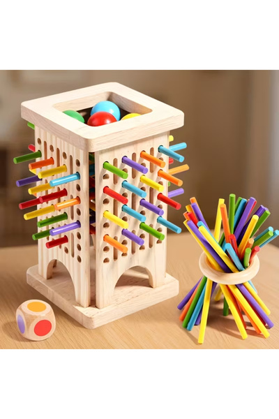 SARALMA Wooden educational game, ball tower with colored sticks