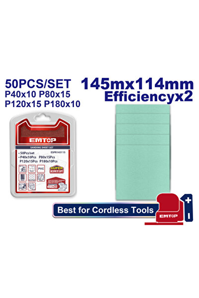 EMTOP Sanding sheet set, 145mmx114mm, 50 pcs - ESPR145115,