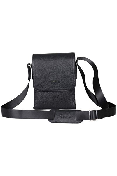 GUARD Black Leather Multi-Compartment Shoulder Bag