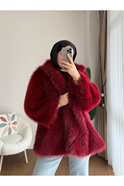 RFK Butik Women's Soft Textured New Season Lolita Fur Coat - Burgundy