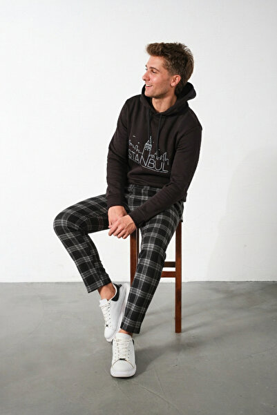 Domoda Καρό φανελένιο πάτο πιτζάμα Ανδρικό βαμβακερό παντελόνι χαλαρής εφαρμογής