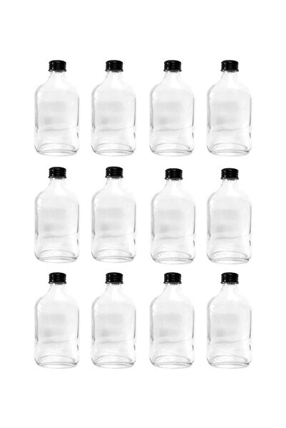 HALAMODO عبوة من 12 زجاجة عصير بلاستيكية شفافة/سوداء سعة 250 مل لكل زجاجة