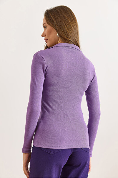 Olalook Women's Plum Polo Neck Zippered Long Sleeve Stretchy Blouse Blz-19003103