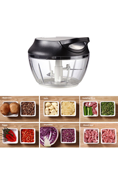 HALAMODO Manual Vegetable Chopper Black 15*8.5*14cm with Hand-Pull String