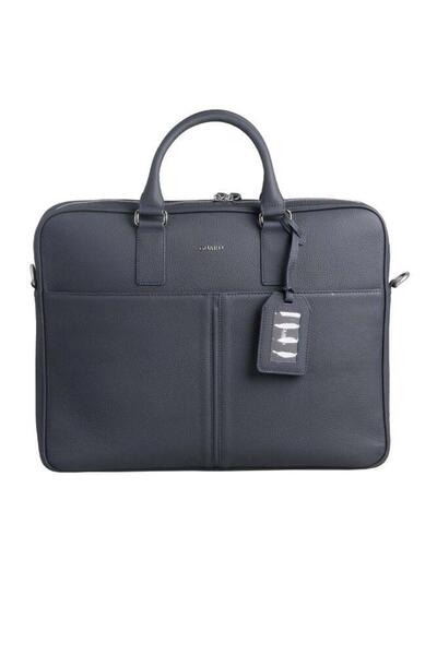 GUARD Navy Blue Large Size Leather Briefcase with Laptop Entrance
