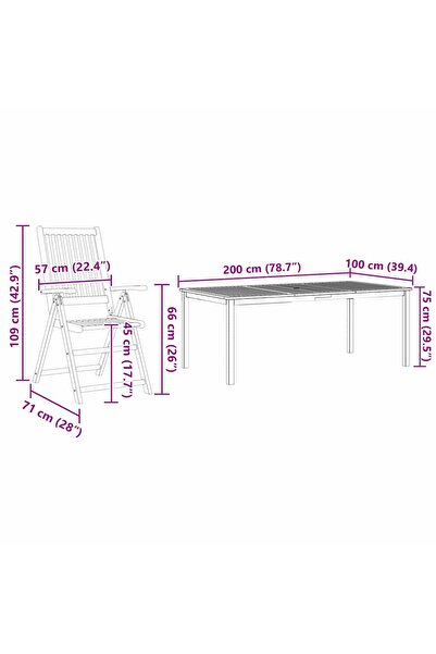 vidaxl Garden Dining Set Folding 9 pcs Brown Solid acacia wood