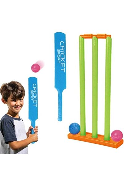 DAT مجموعة كريكيت للأطفال مع مضرب و3 جذوع وكرتين - لعبة بلاستيكية آمنة للاستخدام في الهواء الطلق للأولاد والبنات