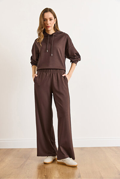 Olalook Women's Brown Modal Buttoned Pocketed Wicking Detailed Flowy Pants Pnt-19000380