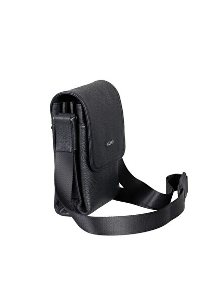 GUARD Black Leather Multi-Compartment Shoulder Bag