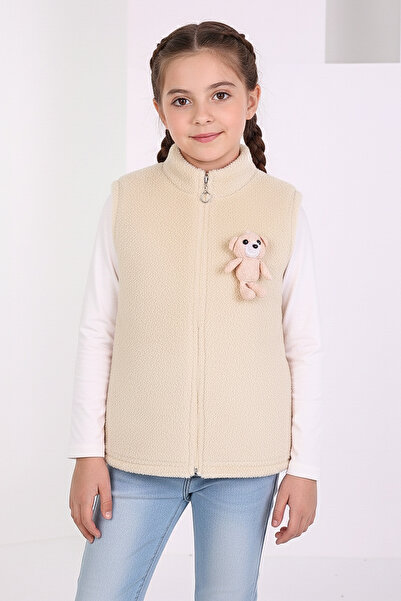 kinderos Girl's Plush Vest with Teddy Bear Figure and Zipper - 26K 1003