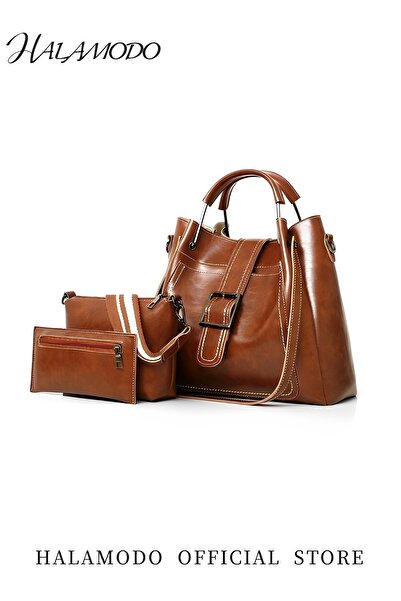HALAMODO 3PCS Women's Handbag Set Shoulder Bag Messenger Bag Bucket Bag Cross-body Bag Tote Wallet