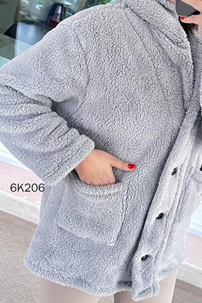 İnce Topuk Polo Neck Buttoned Plush Cardigan 6K206