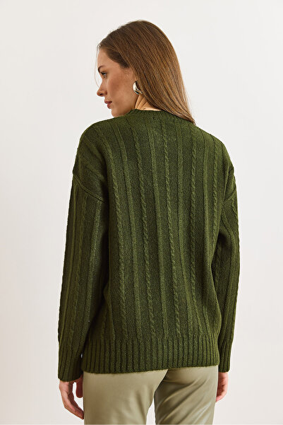 Olalook Women's Emerald Green Hair Braid Detailed Soft Textured Knitwear Sweater Kzk-19001074