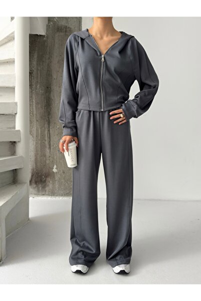 floral fashıon Free Design Premium Modal Fabric Women's Tracksuit Set Flow Fit Cut Steel Zipper Hood Detail