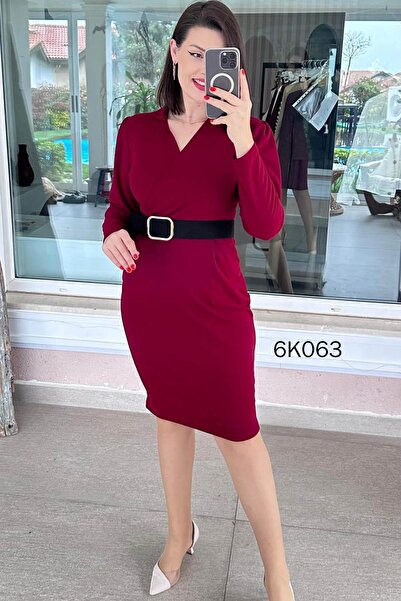 İnce Topuk Hakim Collar Belted Crepe Dress 6K063