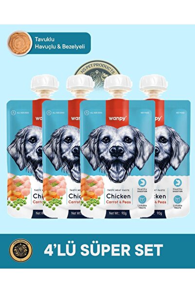 Wanpy Tavuk & Havuç Köpek Et Ezmesi Köpek Ödül Maması Seti 4x90 gr