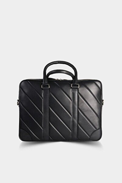 GUARD Horizontal Stitched Laptop Input Leather Briefcase (Black)