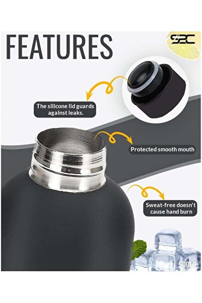 Beauenty S2C Stainless Steel Water Bottle 500ml - Double Wall Insulated (Black)