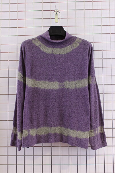 YXL COLLECTION Women's Plus Size Stretch Fabric Half Turtleneck Tie-Dye Pattern Soft Pullover Mother Blouse