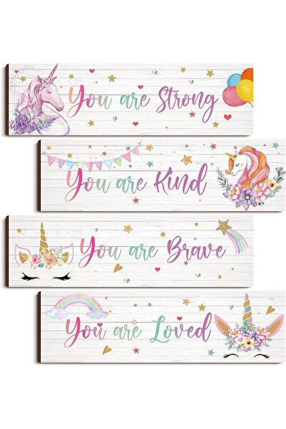 Generic Unicorn Rainbow Wall Decor for Girls' Rooms – Motivational Art, Multicolor (4 pcs)
