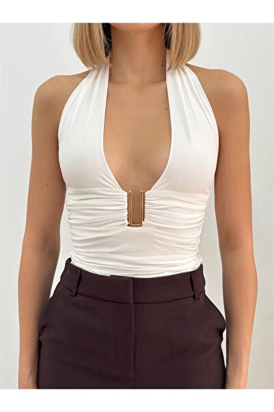 Coral Drawstring Blouse with Neck Tie and Accessories 20069 White