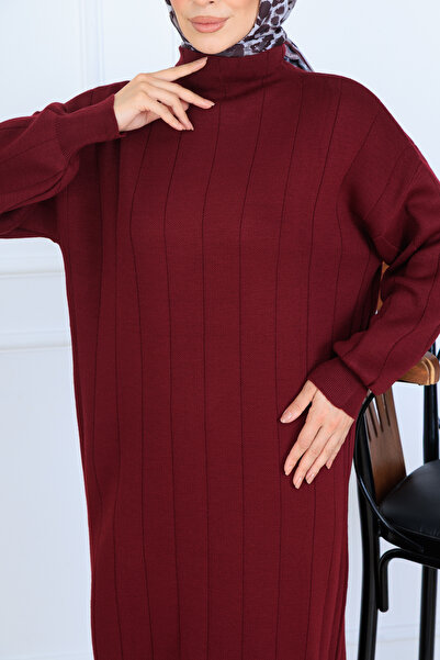 benguen Corded Fabric Knitwear Dress N7085 Burgundy