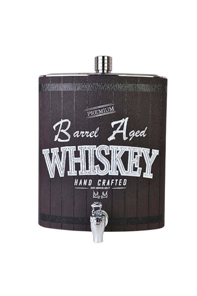 SAFECARE Metal Whiskey Bottle-Shaped Container with “Barrel Aged Whiskey” Message, 3.8 Liters