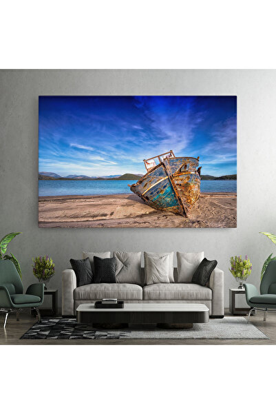 Arthub Canvas Painting, Bedroom And Living Room, Landscapes, Boat Blue Sky