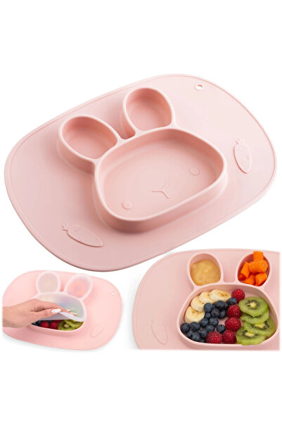 Ricokids Farfurie compartimentata Iepuras Roz cu capac din silicon ,fara bpa,...