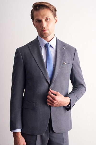 İmza Dark Navy Swallow Collar Stripe Pattern Slim Fit 6 Drop Suit 1001255166