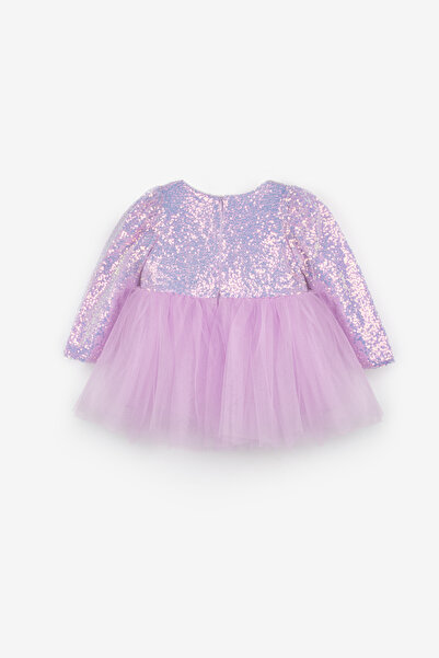 Le Mabelle Lilac Sequin Long Sleeve Baby Girl Dress - Berry