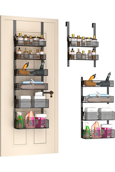 Generic 6-Tier Over-Door Hair Dryer Holder, Wall-Mount Adjustable Hair Tool Organizer, Iron Metal Black - Cu