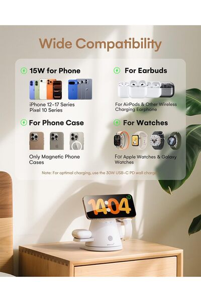 ZEEHOO 3-in-1 Qi2 15W Fast Wireless Charging Station with Night Light