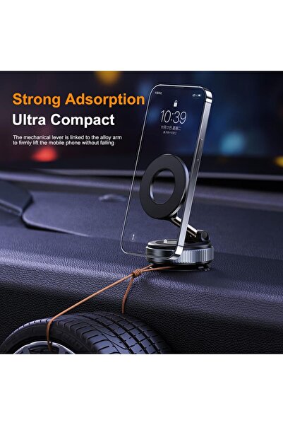 Generic Foldable Retractable Magnetic Car Phone Holder - 360° Rotating Vacuum Suction Cup