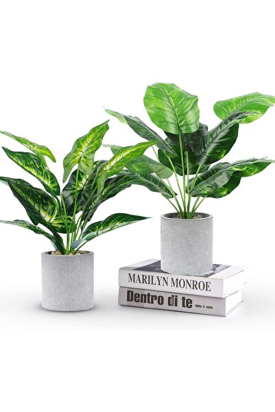 Generic WUKOKU 2-Pack Small Potted Artificial Plants for Home and Office, Green