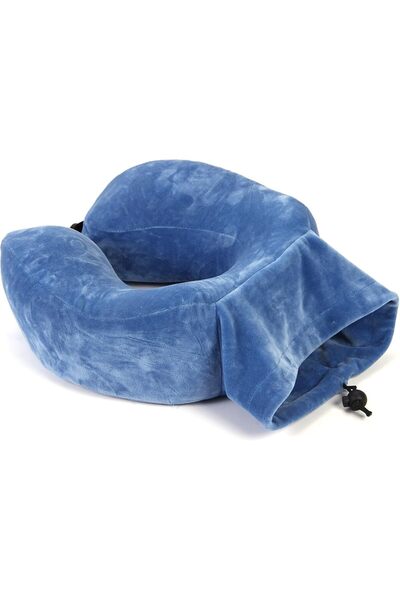 Discovery Travel Neck Pillow (2-in-1) U-Shaped Memory Foam, Blue