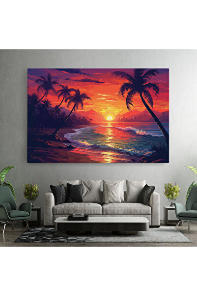 Arthub Canvas Painting, Bedroom And Living Room, Landscapes, Purple Orange Sunlight