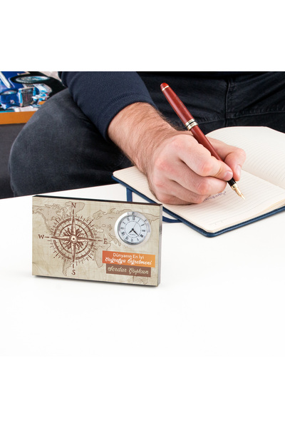 Hediyesepeti Teacher's Day Gift for Geography Teacher Frame with Clock