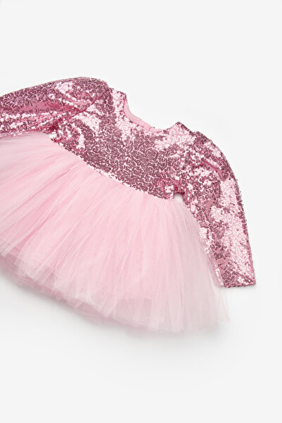 Le Mabelle Pink Sequin Long Sleeve Baby Girl Dress - Berry