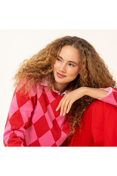 Zsa Zsa Zsu Tarabya Triko Kazak - Pembe - Kırmızı