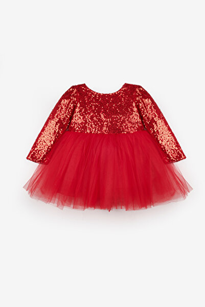 Le Mabelle Red Sequin Long Sleeve Baby Girl Dress - Berry